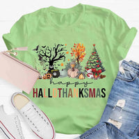 Halloween Fall Christmas Shirt, Hallothanksmas T-Shirt, Humorous Holiday Season Graphic Tee, Adorable Autumn Xmas T-Shirt, Present for Him and Her