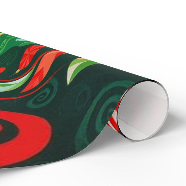 Abstract Marble Gift Wrap Roll, Green and Red Swirl Wrapping Paper, Modern Christmas Paper Wrap, Festive Holiday Birthday Gif