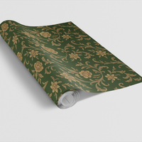 Green and Gold Floral Gift Wrap, Baroque Verdure Wrapping Paper, Vintage Damask Paper Roll, Elegant Wedding Christmas Present Wrap