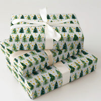 Green Pine Trees Gift Wrap, Watercolor Christmas Tree Wrapping Paper, Gold Dots Holiday Wrapping Paper, Winter Seasonal Present Paper