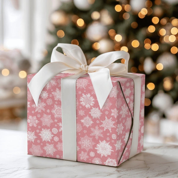 Modern Winter Gift Wrap, Dusty Pink Snowflake Wrapping Paper, Pastel Snowflake Wrapping Paper, Chic Christmas Birthday Gift W