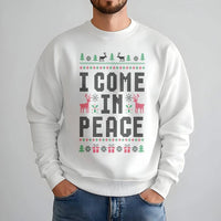 Humorous Ugly Holiday Sweater, I Come in Peace Christmas Sweatshirt, Alien Christmas Crewneck, Retro Xmas Pullover, Matching Couples Present