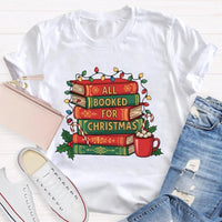 Comfy Bookworm Holiday Reading Shirt, All Booked for Christmas T-Shirt, Bookish Christmas Tree Graphic Tee, Book Lover Christmas T-Shirt