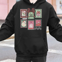Vintage Holiday Stamp Pullover, Merry and Pregnant Christmas Hoodie, Pregnancy Announcement Hooded Sweatshirt, Expecting Mom Xmas Present