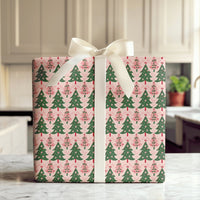 Modern Pastel Gift Wrap, Pink Christmas Tree Wrapping Paper, Green Tree Pattern Wrapping Paper, Adorable Xmas Gift Wrap, Holiday Wrapping Paper