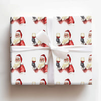 Humorous Red Wine Holiday Gift Wrap, Santa Toasting Wine Wrapping Paper, Drinking Santa Claus Wrapping Paper, Adult Christmas Wrapping Paper