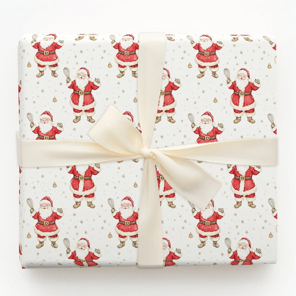 Watercolor Whisk Holiday Gift Wrap Roll, Baking Santa Christmas Wrapping Paper, Cookie Baker Present Paper, Kitchen Chef Gift