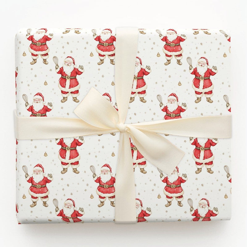 Watercolor Whisk Holiday Gift Wrap Roll, Baking Santa Christmas Wrapping Paper, Cookie Baker Present Paper, Kitchen Chef Gift Wrap