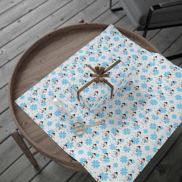 Adorable Snowflake Gift Wrap, Blue Snowman Wrapping Paper, Festive Holiday Present Paper, Winter Christmas Present Paper, Hol