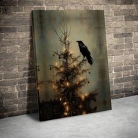 Dark Academia Holiday Wall Art, Gothic Crow Christmas Tree Canvas, Spooky Raven Winter Canvas Print, Alternative Gothic Xmas Decor Present