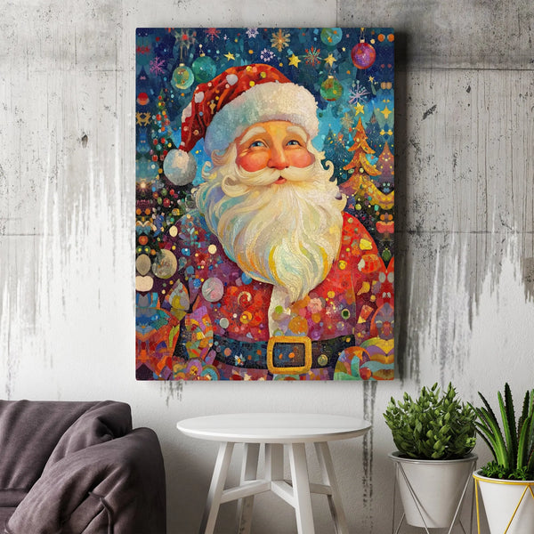 Colorful Holiday Canvas Wall Art, Mosaic Santa Claus Canvas Print, Christmas Santa Canvas, Festive Winter Wall Decor, Xmas Fa