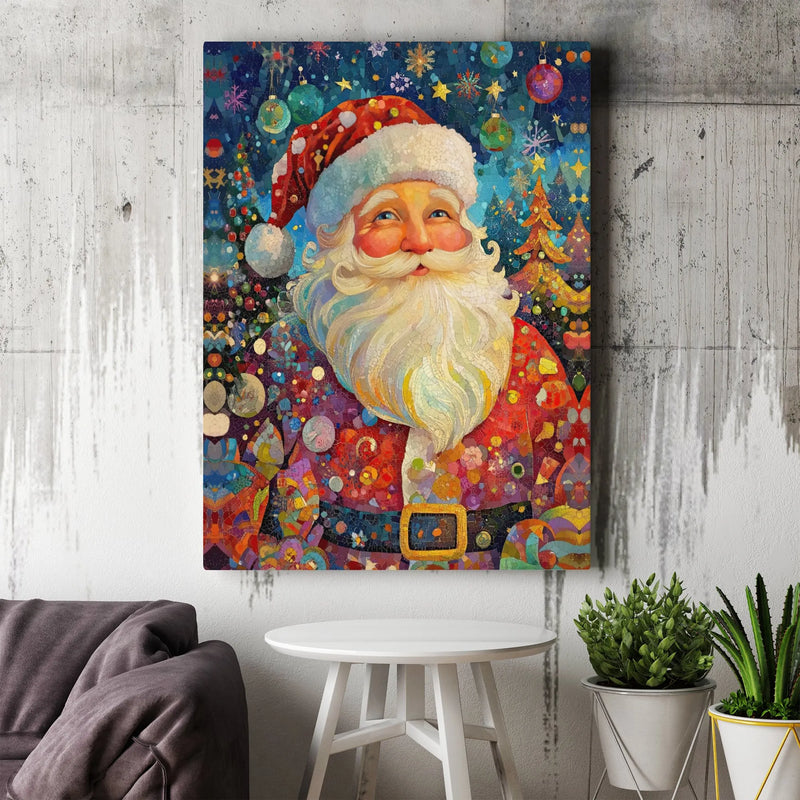 Colorful Holiday Canvas Wall Art, Mosaic Santa Claus Canvas Print, Christmas Santa Canvas, Festive Winter Wall Decor, Xmas Family Home Present