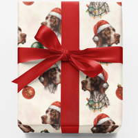 Festive Hunting Dog Gift Wrap, Pointer Dog Christmas Wrapping Paper, Santa Hat Pet Holiday Gift Wrap, Dog Lover Christmas Present Paper Roll