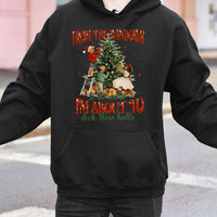 Retro Christmas Holiday Sweatshirt, Humorous Deck the Halls Hoodie, Adorable Xmas Humor Hooded Pullover, Festive Winter Graphic Sweater Present