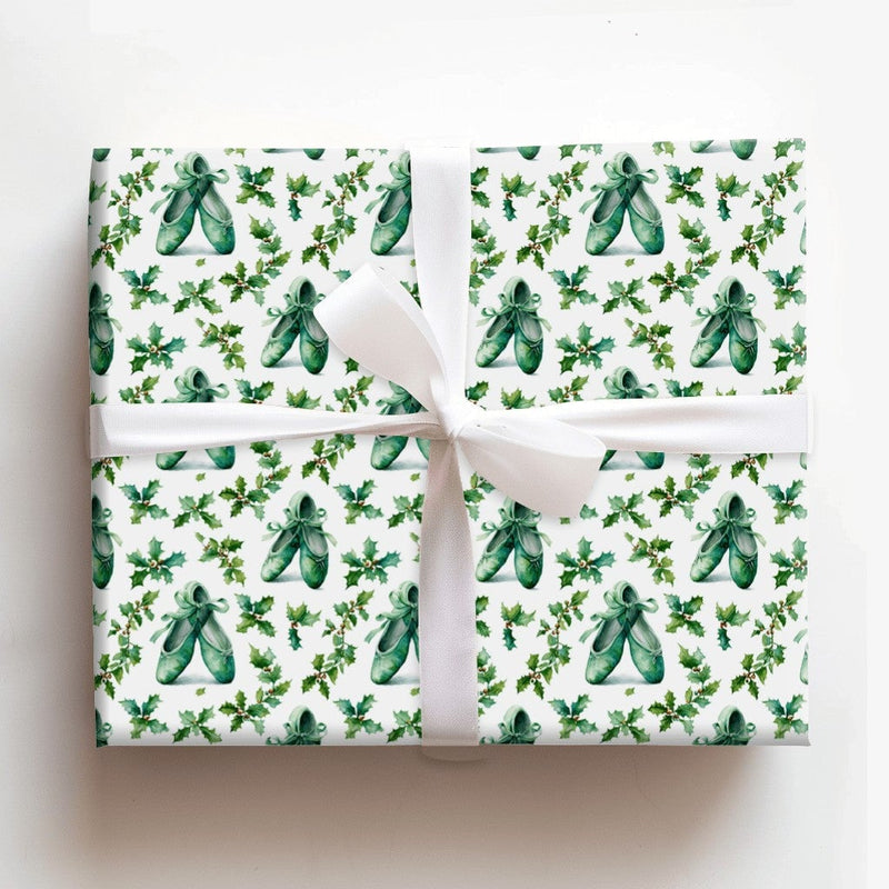 Watercolor Dance Gift Wrap, Ballet Shoe Wrapping Paper, Holly Ballet Wrapping Paper, Christmas Dancer Wrapping Paper, Holiday Present Paper
