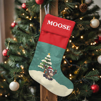 Cartoon Moose Lights Holiday Stocking, Personalized Moose Christmas Stocking, Velboa Kids Christmas Stocking, Custom Xmas Decor