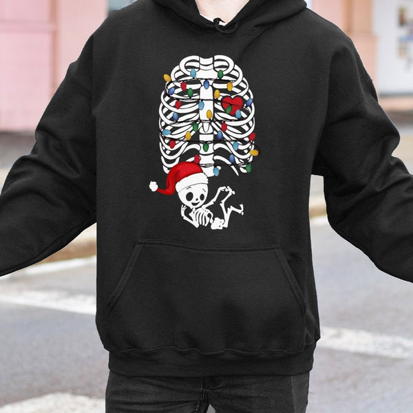 Skeleton Baby Santa Hat Graphic Sweatshirt, Christmas Pregnancy Hoodie, Adorable Maternity Holiday Pullover, Expecting Mom Pr