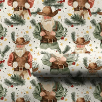 Western Holiday Santa Gift Wrap, Cowboy Santa Wrapping Paper, Rustic Country Christmas Wrapping Paper, Whimsical Pine Berry Gift Wrap Paper