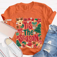 Festive Holiday Graphic Tee, Tis the Season Reindeer Christmas Tree Shirt, Retro Winter Christmas Shirt, Merry Xmas Present for Her