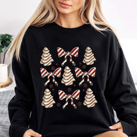 Coquette Aesthetic Bow Holiday Sweater, Christmas Tree Cake Sweatshirt, Adorable Xmas Snack Crewneck, Retro Winter Graphic Pullover