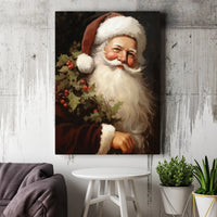 Classic Santa Canvas Print, Vintage Santa Claus Canvas Wall Art, Oil Portrait Holly Canvas, Festive Holiday Wall Decor, Christmas Home Present