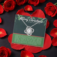 Rotating Rose Gift Box, Daughter Christmas Love Knot Necklace, Gold CZ Pendant, Sentimental Holiday Daughter Love Knot Jewelry Present