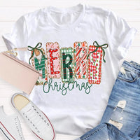 Retro Festive Holiday T-Shirt, Merry Christmas Colorful Square Font Shirt, Merry Xmas Graphic Tee, Holiday Season Family Party Outfit