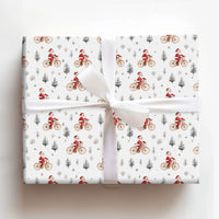 Winter Forest Gift Wrap, Santa on Bicycle Wrapping Paper, Watercolor Christmas Wrapping Paper, Holiday Gift Wrap, Xmas Present Wrap