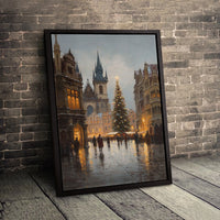 Snowy Old Town Poster, Prague Christmas Market Wall Art, Winter Prague Digital Download, European Travel Print, Festive City Skyline Art