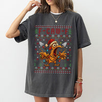 Humorous Screaming Chicken Holiday Graphic Tee, F-Caw-F Ugly Christmas T-Shirt, Xmas Rooster Meme Shirt, Holiday Party Humor T-Shirt Present