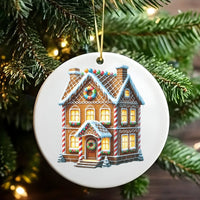 Holiday Home Decor Ornament, Gingerbread House Christmas Ornament, Ceramic Christmas Tree Ornament, Festive Family Keepsake Present
