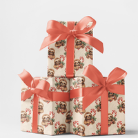 Candy Cane Sloth Gift Wrap Roll, Christmas Sloth Gift Wrapping Paper, Whimsical Holiday Wrapping Paper, Festive Xmas Animal Gift Wrap