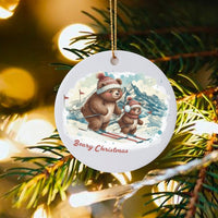 Parent and Baby Bear Tree Ornament, Beary Christmas Skiing Bear Ornament, Adorable Winter Animal Ceramic Ornament, Family Holiday Keepsake Present