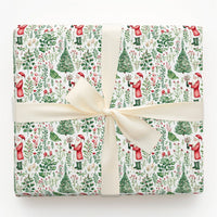 Botanical Christmas Tree Gift Wrap, Watercolor Santa Wrapping Paper, Nostalgic Holiday Santa Wrapping Paper, Vintage Christmas Present Wrap