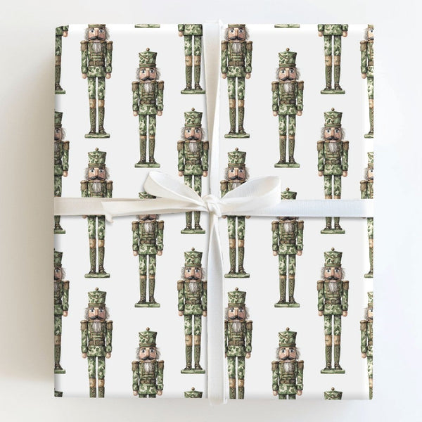 Camo Soldier Christmas Gift Wrap, Military Camouflage Nutcracker Wrapping Paper, Army Holiday Wrapping Paper Roll, Patriotic 