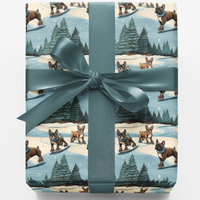 Snowboarding Dog Gift Wrap, French Bulldog Wrapping Paper, Adorable Winter Frenchie Present Paper, Holiday Gift Wrap Roll, Christmas Dog Paper