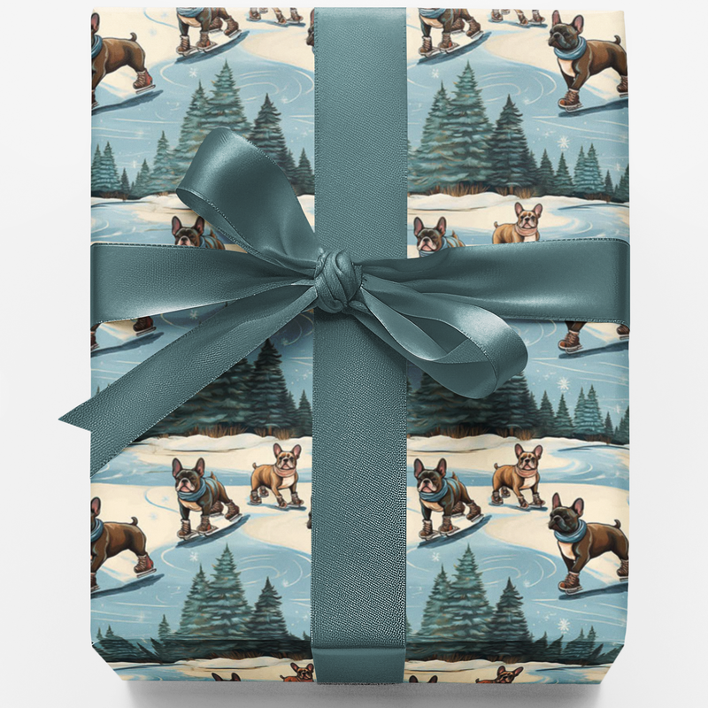 Snowboarding Dog Gift Wrap, French Bulldog Wrapping Paper, Adorable Winter Frenchie Present Paper, Holiday Gift Wrap Roll, Christmas Dog Paper
