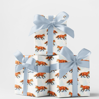 Hand Drawn Forest Fox Gift Wrap, Winter Fox Gift Wrapping Paper, Woodland Animal Wrapping Paper, Christmas Holiday Gift Wrap Roll