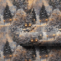 Winter Dusk Landscape Gift Wrap, Snowy Forest Lamppost Wrapping Paper, Scenic Christmas Wrapping Paper, Comfy Holiday Gift Wrap Paper Roll