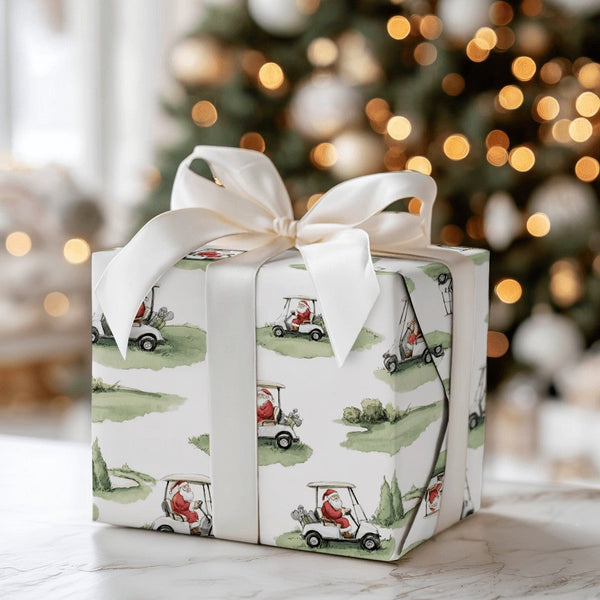 Santa Golf Cart Holiday Gift Wrap, Golf Santa Christmas Wrapping Paper, Golfer Xmas Wrapping Paper, Humorous Golf Lover Gift 