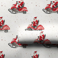 Watercolor Santa Gift Wrap, Santa Claus Snowmobile Wrapping Paper, Red Snowmobile Christmas Wrapping Paper, Whimsical Holiday Wrapping Paper