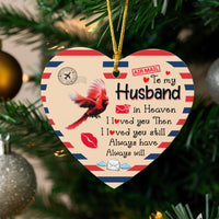 Red Cardinal Memorial Ornament, Husband in Heaven Heart Ornament, Airmail Sympathy Ornament, Ceramic Christmas Tree Keepsake, Widow Present