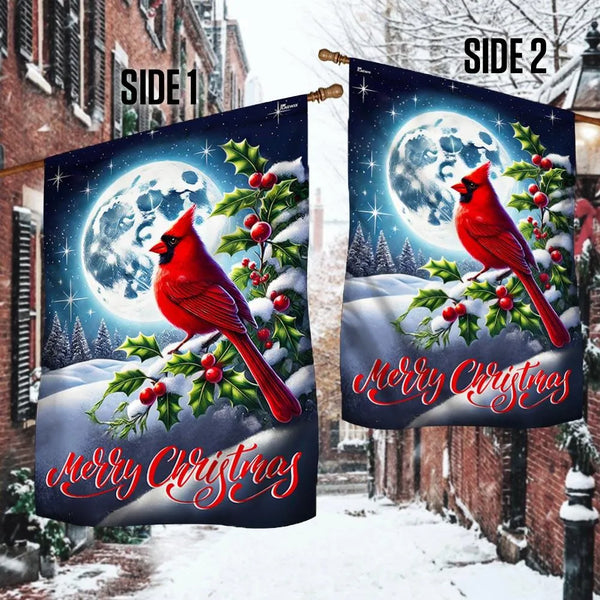 Merry Christmas Winter Bird Flag, Cardinal Christmas Garden Flag, Double-Sided Red Cardinal Yard Flag, Holiday Lawn Flag Deco