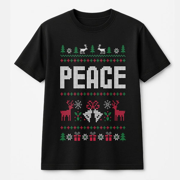 Retro Reindeer Holiday Graphic Tee, Peace Ugly Christmas T-Shirt, Snowflake Xmas Shirt, Festive Christmas Shirt, Holiday Pres
