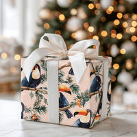 Tropical Toucan Holiday Gift Wrap, Toucan Christmas Wrapping Paper, Watercolor Toucan Bird Wrapping Paper, Festive Winter Pink Gift Wrap
