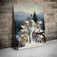 Comfy Snowfall Painting Canvas Print, Winter Village Canvas Wall Art, Holiday Village Winter Art Canvas, Rustic Christmas Wall Decor Present