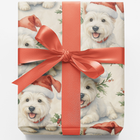 West Highland White Terrier Gift Wrap, Westie Christmas Wrapping Paper, Holiday Santa Hat Dog Paper, Winter Dog Lover Gift Wrapping Paper