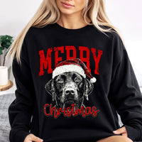 Dog in Santa Hat Holiday Sweater, Black Labrador Christmas Sweatshirt, Adorable Lab Puppy Xmas Crewneck, Dog Lover Winter Graphic Pullover