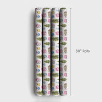 Potted Evergreen Holiday Gift Wrap, Watercolor Christmas Tree Wrapping Paper, Holly Present Paper, Retro Pastel Holiday Wrapping Paper Roll