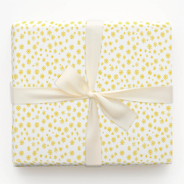 Yellow Winter Snowflake Gift Wrap, Golden Snowflake Wrapping Paper, Elegant Holiday Wrapping Paper, Christmas Present Paper, 